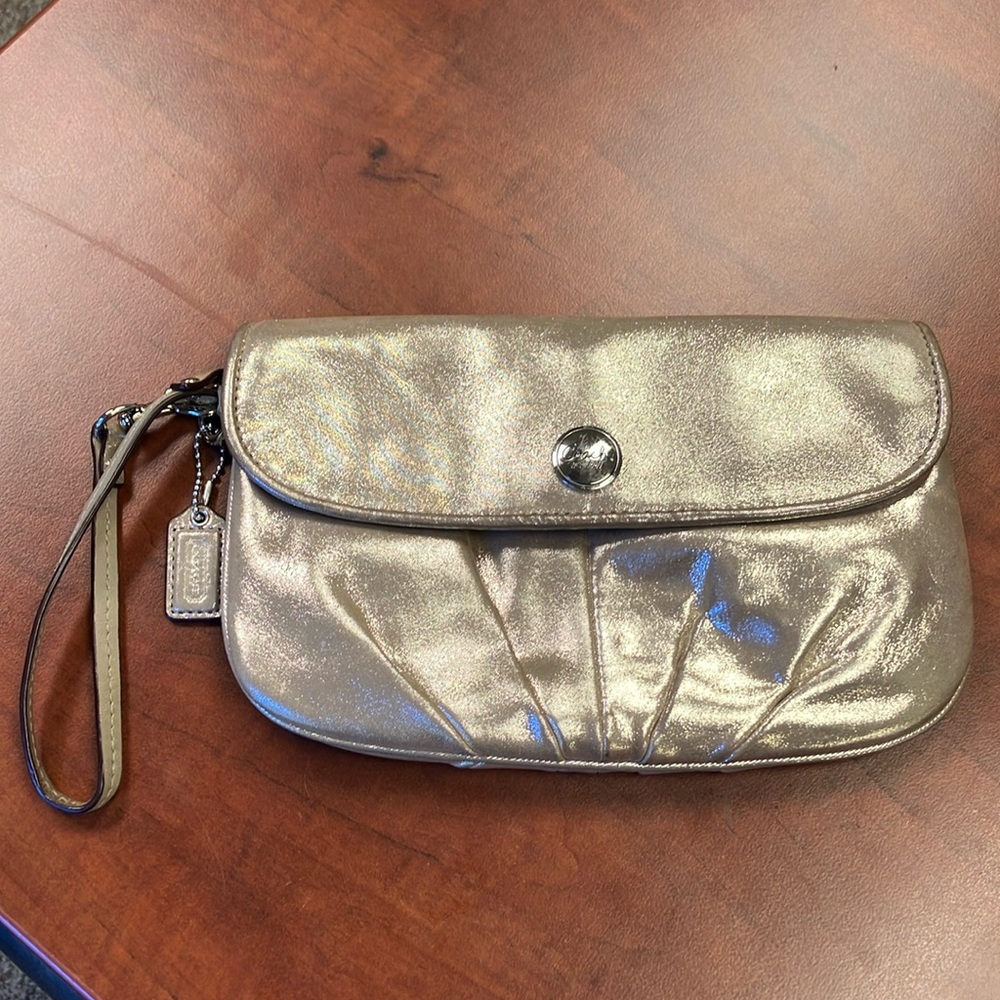 Coach Gold Metallic Wristlet Clutch Wallet